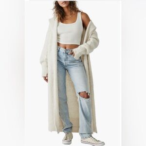 Free People Florence Longline Hooded Alpaca Blend Cardigan/Duster